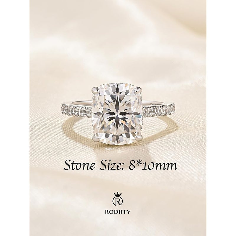 RODIFFY 3.5 Carat Cushion Cut Moissanite Engagement Rings for Women, S925 Silver D Color VVS1 Lab Created Moissanite Promise Ring - Image 2