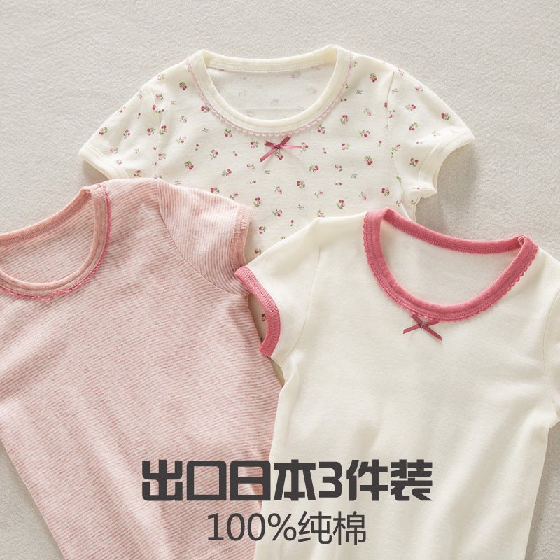 Girls' Short-Sleeved T-Shirt Children'S Pure Cotton Breathable 100 Cotton Small And Medium-Sized Children'S Base Shirt Girl'S Top Thin Japanese Style - Image 2