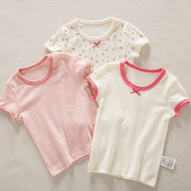 Girls' Short-Sleeved T-Shirt Children'S Pure Cotton Breathable 100 Cotton Small And Medium-Sized Children'S Base Shirt Girl'S Top Thin Japanese Style - Image 1