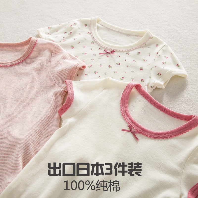Girls' Short-Sleeved T-Shirt Children'S Pure Cotton Breathable 100 Cotton Small And Medium-Sized Children'S Base Shirt Girl'S Top Thin Japanese Style - Image 3