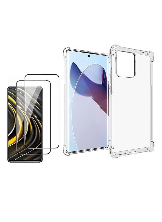 Generic - 1 Plus 2 Case For Motorola Moto Edge 30 Ultra With Glass Screen Protector 2 Pcs Clear Tpu Four Corners Protective Cover Transparent Soft Funda Edge 30 Ultra Clear - Image 1