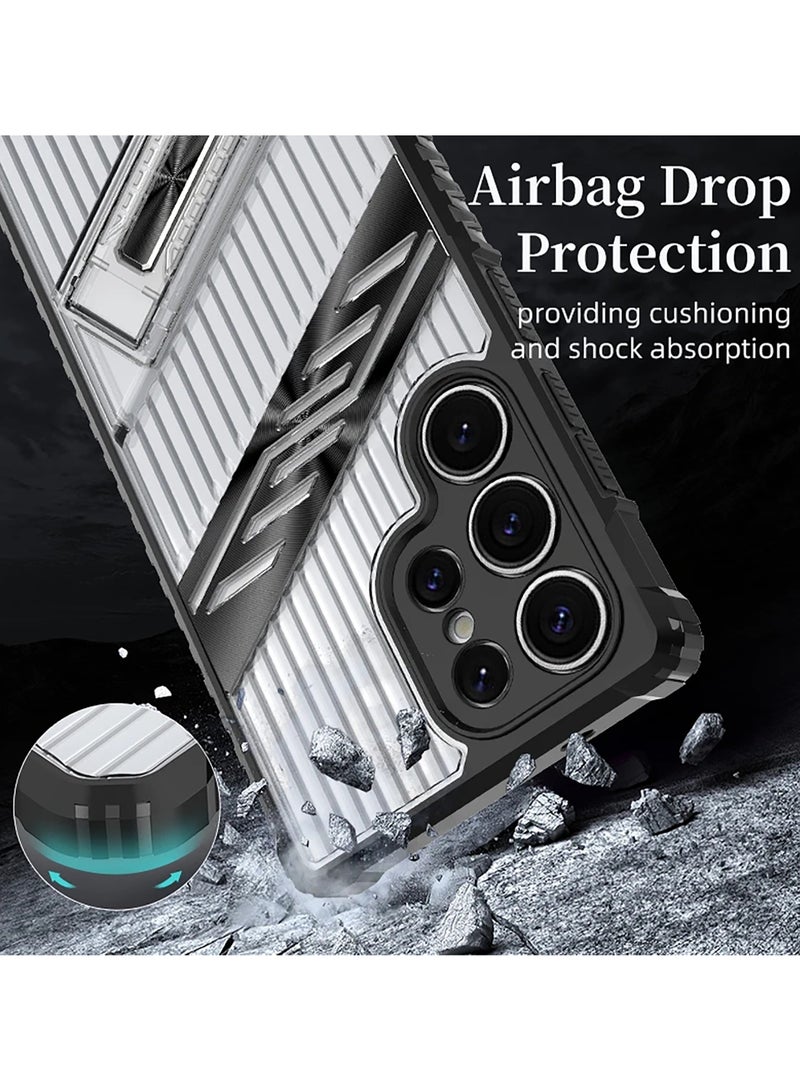 حافظة هوائية مضادة للصدمات لهاتف سامسونج جالاكسي S25 ألترا شفافة PC+سيليكون مع قاعدة قابلة للطي - Image 3