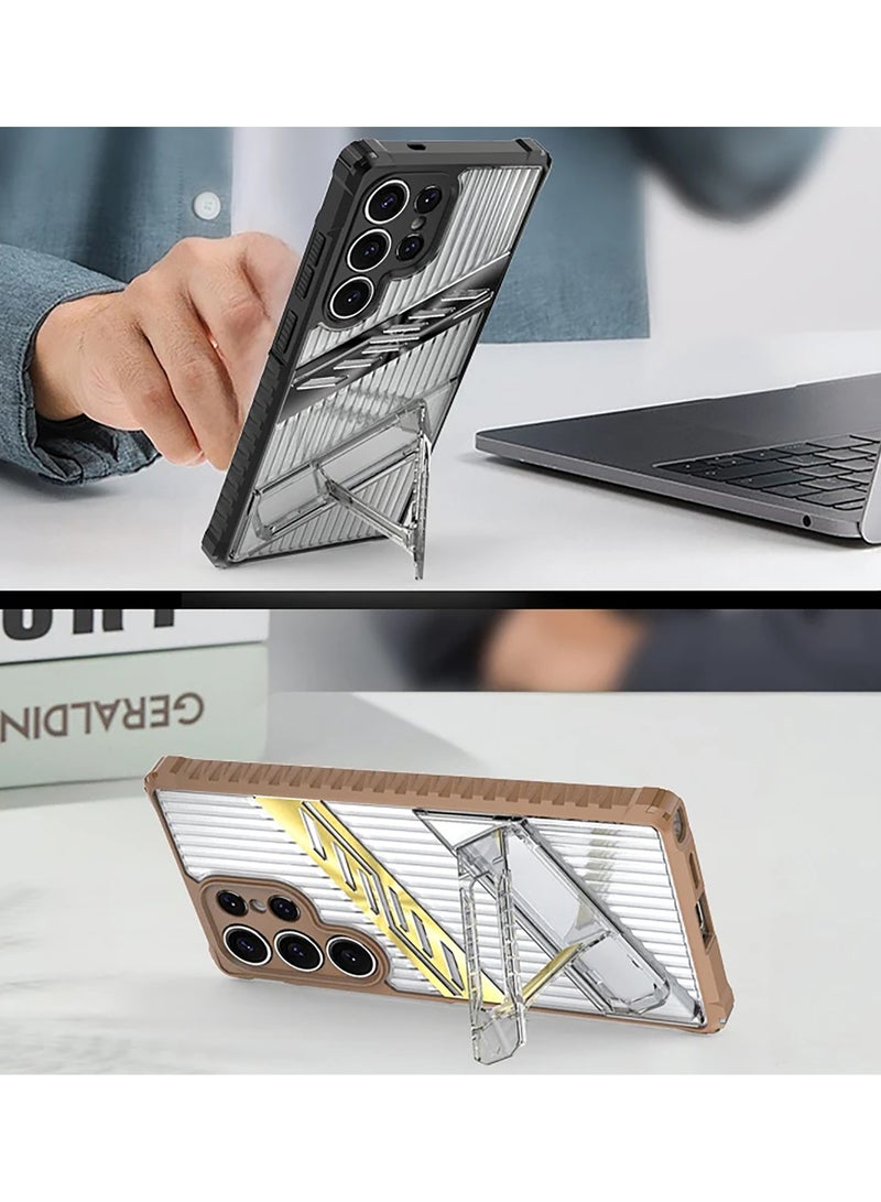 حافظة هوائية مضادة للصدمات لهاتف سامسونج جالاكسي S25 ألترا شفافة PC+سيليكون مع قاعدة قابلة للطي - Image 4