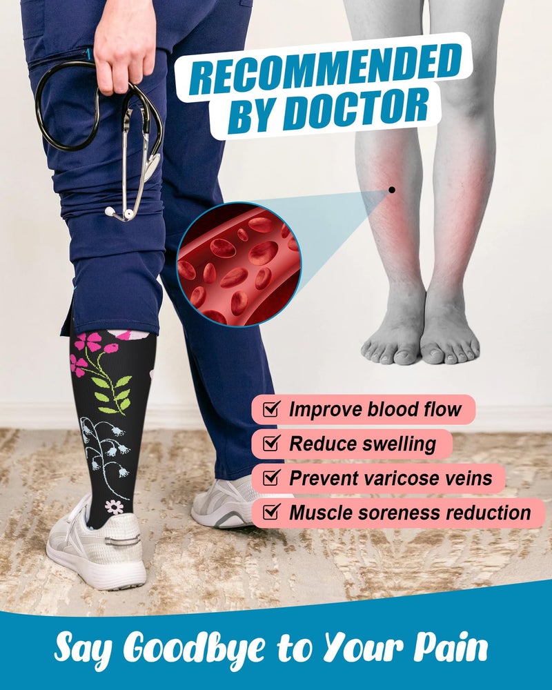 FuelMeFoot 6 Pairs Compression Socks for Women & Men 15-20mmHg Graduated Support Knee High Socks for Nurses, Travel, Athletic - Image 5