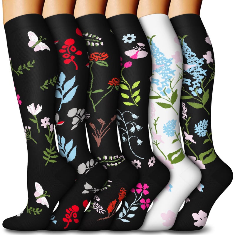 FuelMeFoot 6 Pairs Compression Socks for Women & Men 15-20mmHg Graduated Support Knee High Socks for Nurses, Travel, Athletic - Image 1
