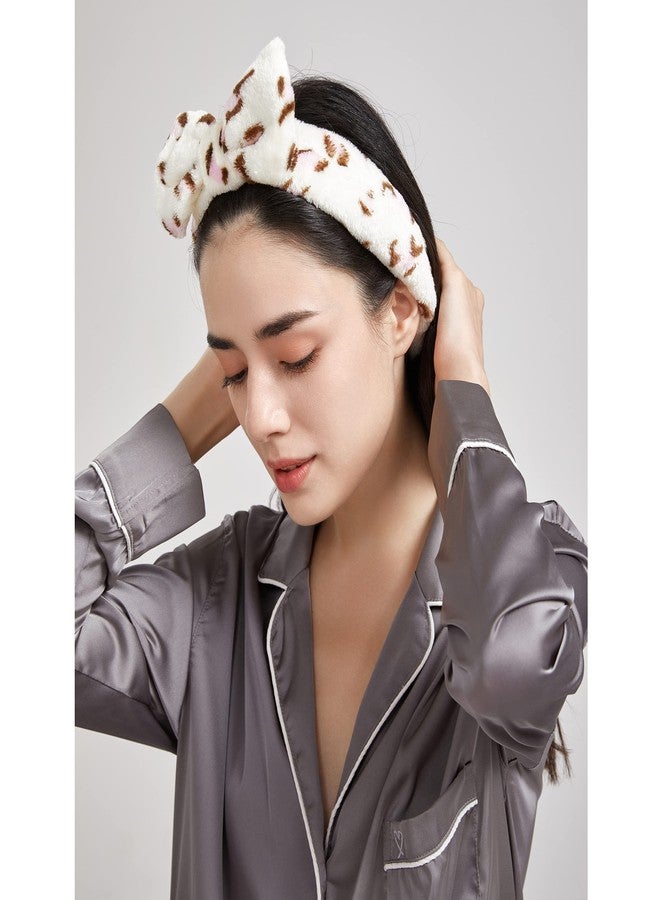 دوفاش ربطة شعر مرنة من دوفاش، مثالية للاستحمام والتجميل، بتصميم فيونكة، مناسبة للنساء (نقشة جلد النمر (أسود ووردي))، قطعتان - Image 4