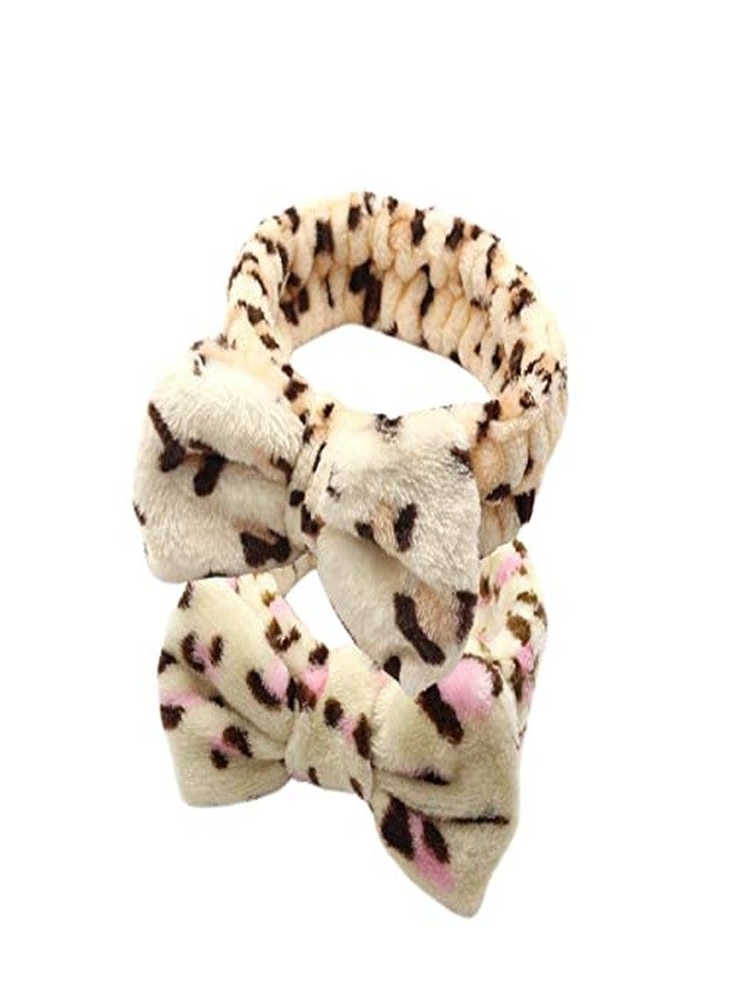 دوفاش ربطة شعر مرنة من دوفاش، مثالية للاستحمام والتجميل، بتصميم فيونكة، مناسبة للنساء (نقشة جلد النمر (أسود ووردي))، قطعتان - Image 2
