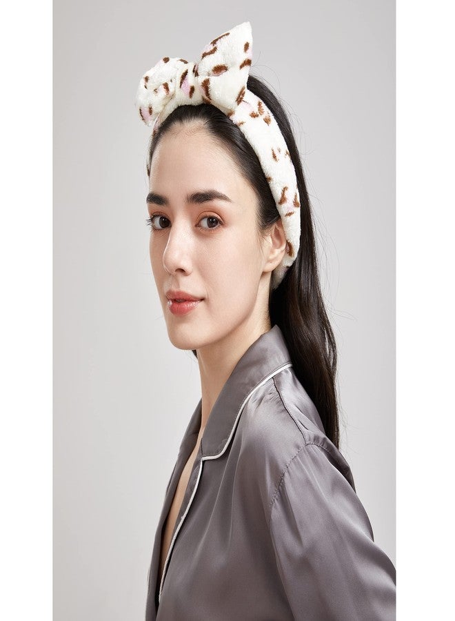 دوفاش ربطة شعر مرنة من دوفاش، مثالية للاستحمام والتجميل، بتصميم فيونكة، مناسبة للنساء (نقشة جلد النمر (أسود ووردي))، قطعتان - Image 5