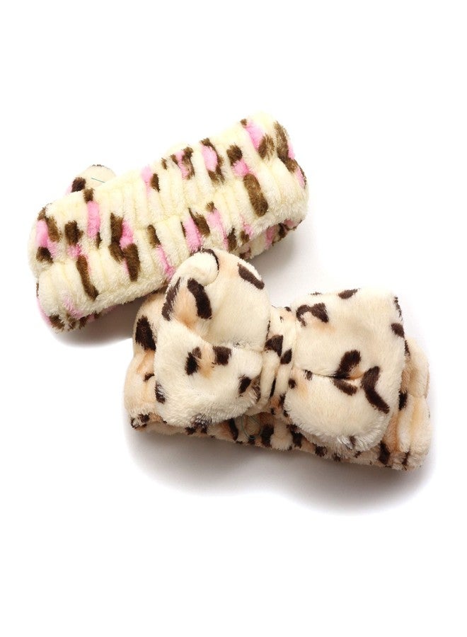 دوفاش ربطة شعر مرنة من دوفاش، مثالية للاستحمام والتجميل، بتصميم فيونكة، مناسبة للنساء (نقشة جلد النمر (أسود ووردي))، قطعتان - Image 3