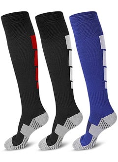 Soccer Socks, Sport Knee High Socks Over The Calf Compression Athletic Socks for Mens and Women Running Training Football Thickening Keep Warm Sock for Soccer, Basketball, Uniform, 3 Pairs