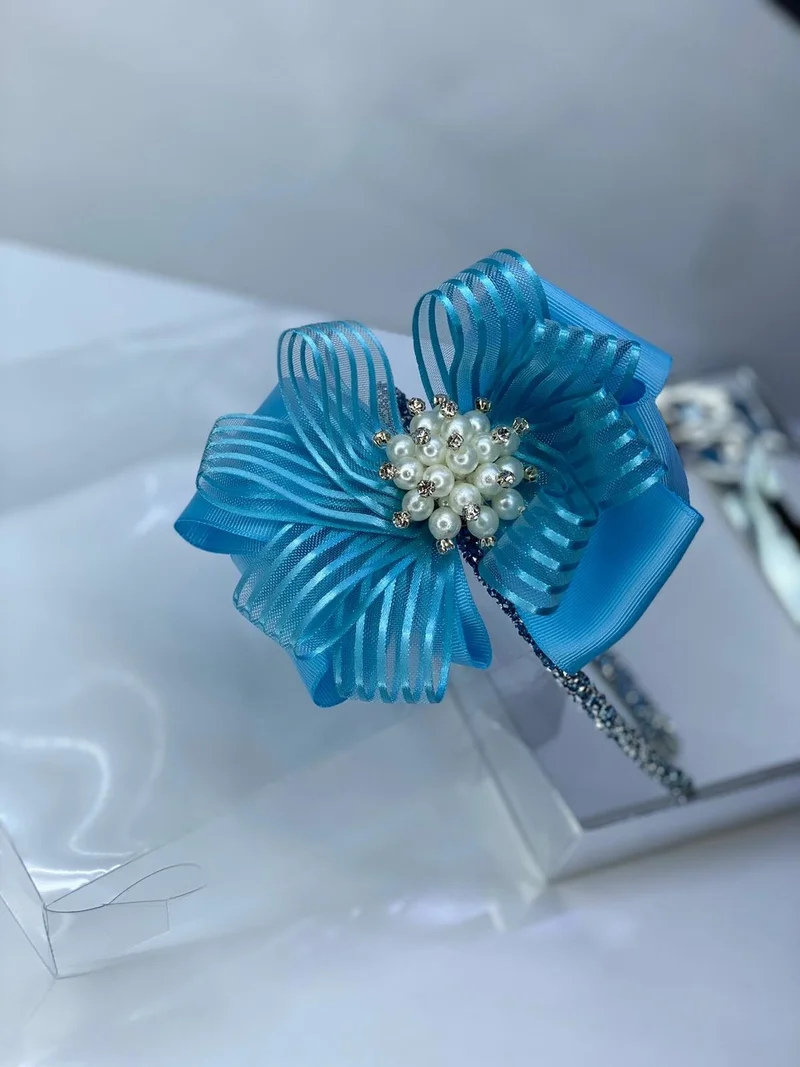 Queen Accessories Blue Pearl Brooch Ribbon Ribbon Luxury Mother Daughter Henna Wedding Plug-in Crown