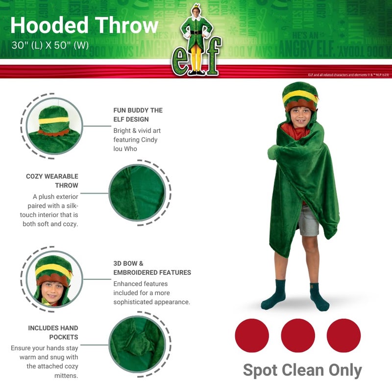 Franco Franco Elf The Movie Buddy Holiday Christmas Kids Bedding Soft Cozy Hooded Throw Blanket  30 in x 50 in  (Officially Licensed Product)  - Image 2