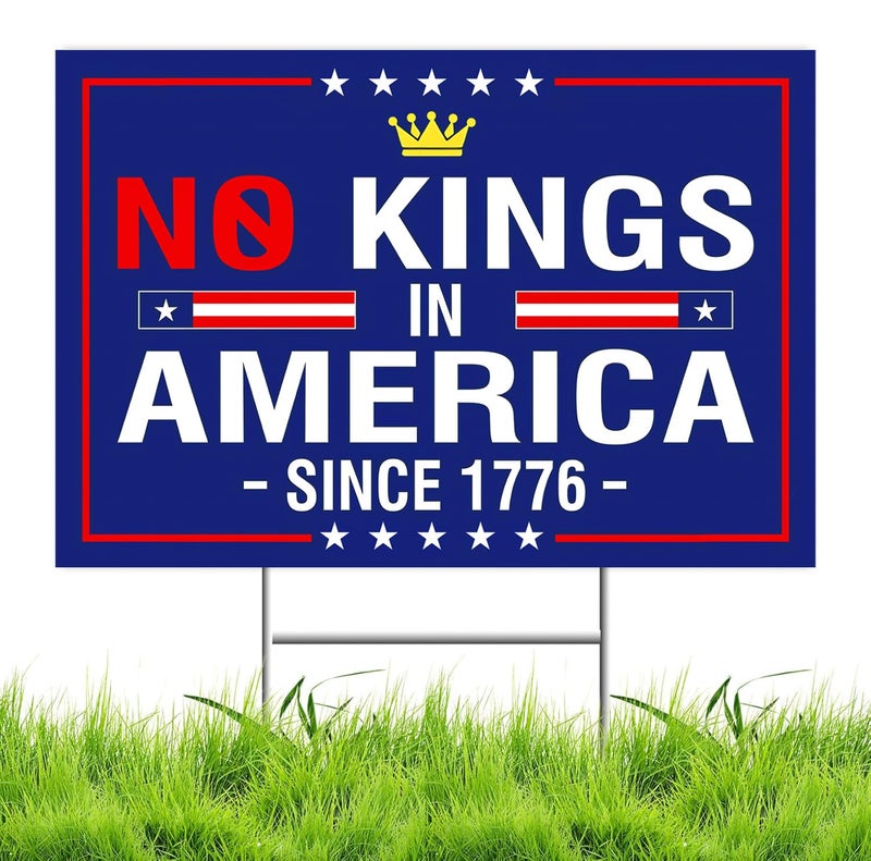 Lnyelxa No Kings In America Yard Sign - Resist Hate Lawn Sign Save Democracy Double Sided Corrugated Plastic Outdoor Lawn Garden Sign with Metal H Stake 18"x12" (Blue) - Image 1