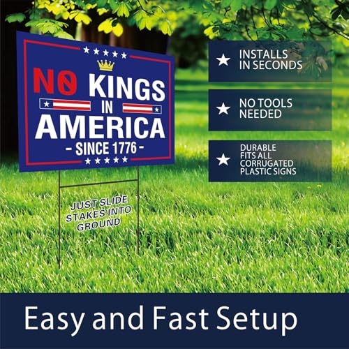 Lnyelxa No Kings In America Yard Sign - Resist Hate Lawn Sign Save Democracy Double Sided Corrugated Plastic Outdoor Lawn Garden Sign with Metal H Stake 18"x12" (Blue) - Image 3