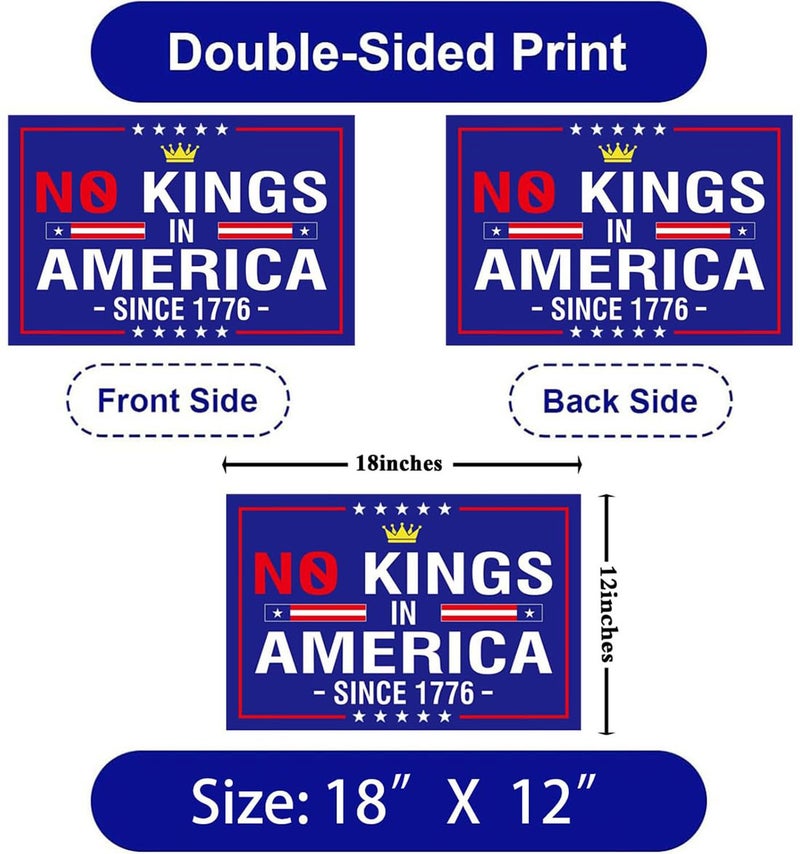 Lnyelxa No Kings In America Yard Sign - Resist Hate Lawn Sign Save Democracy Double Sided Corrugated Plastic Outdoor Lawn Garden Sign with Metal H Stake 18"x12" (Blue) - Image 2