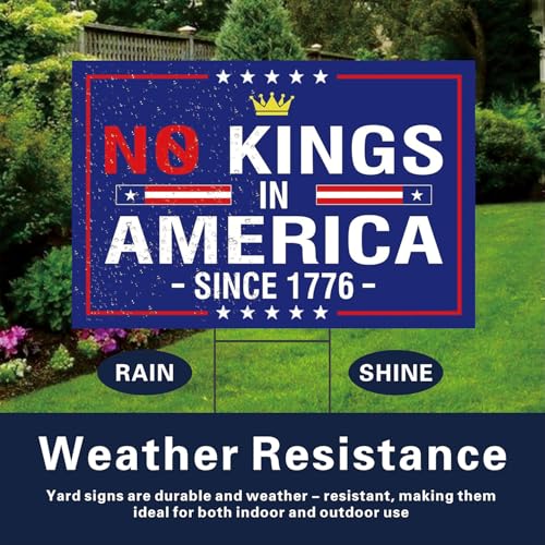 Lnyelxa No Kings In America Yard Sign - Resist Hate Lawn Sign Save Democracy Double Sided Corrugated Plastic Outdoor Lawn Garden Sign with Metal H Stake 18"x12" (Blue) - Image 4