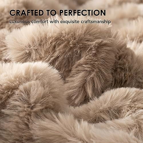 EVERGRACE Luxurious Soft Faux Rabbit Fur Throw Blanket, Cozy Fuzzy Plush Warm Throws for Couch Bed Sofa Chair Home Decor, Ruched Bubble Fluffy Blanket with Reversible Velvet, 50" x 60", Beige - Image 4