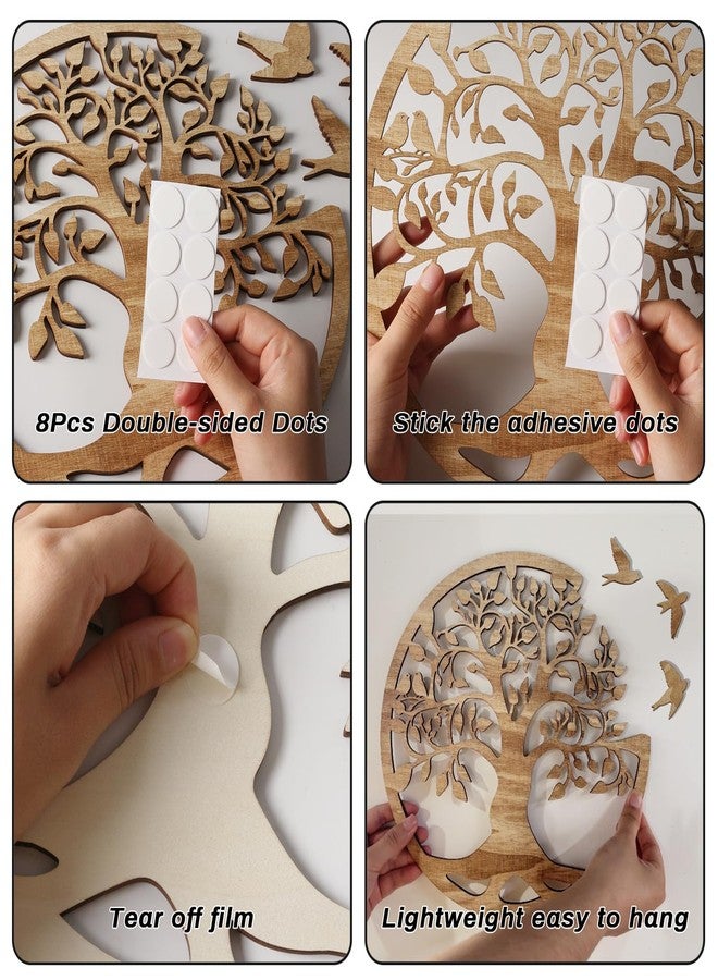 Focal20 Tree of Life Wall Art Wooden Tree Life Wall Decor with Three Birds 12 Inch Round Family Tree Life Wall Hanging Plaque for Bedroom Living Room Kitchen Office Farmhouse Decor Indoor Outdoor (Round Tree of Life - Wood Color) - Image 3