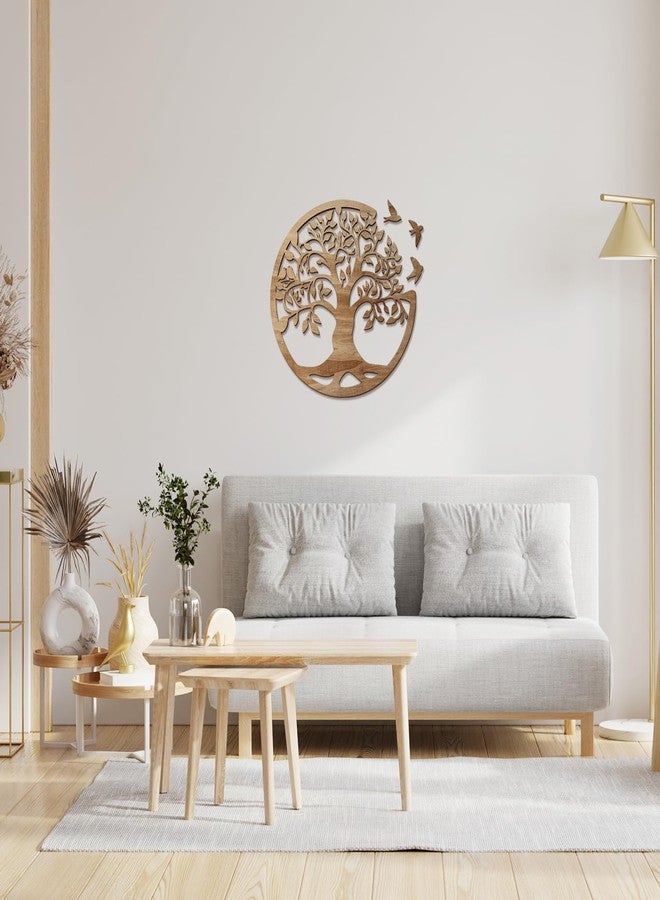 Focal20 Tree of Life Wall Art Wooden Tree Life Wall Decor with Three Birds 12 Inch Round Family Tree Life Wall Hanging Plaque for Bedroom Living Room Kitchen Office Farmhouse Decor Indoor Outdoor (Round Tree of Life - Wood Color) - Image 5