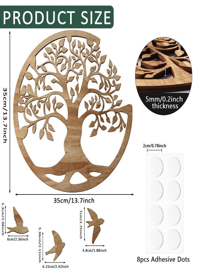 Focal20 Tree of Life Wall Art Wooden Tree Life Wall Decor with Three Birds 12 Inch Round Family Tree Life Wall Hanging Plaque for Bedroom Living Room Kitchen Office Farmhouse Decor Indoor Outdoor (Round Tree of Life - Wood Color) - Image 2