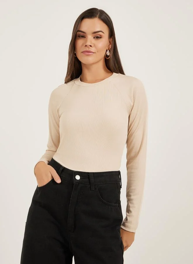 ستايلي Styli Solid Round Neck Fitted T-Shirt