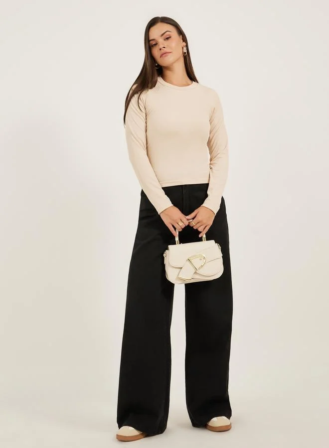 ستايلي Styli Solid Round Neck Fitted T-Shirt