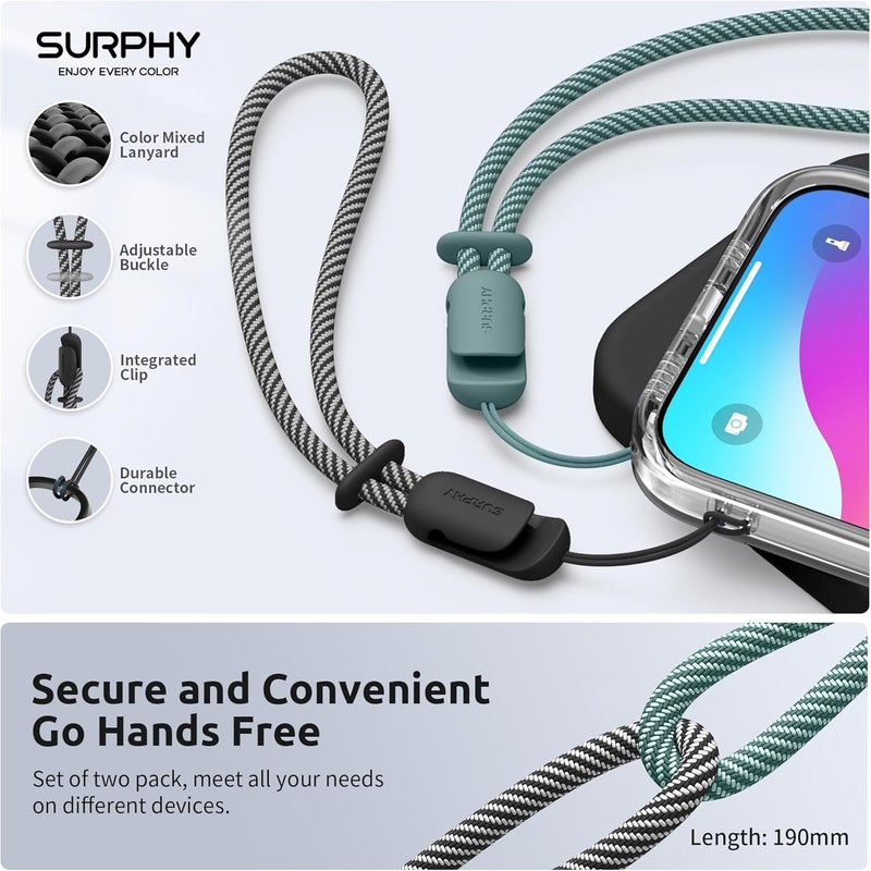 SURPHY 2 Pack Lanyard, Phone Strap, Adjustable with Two-Color Braided - Image 2