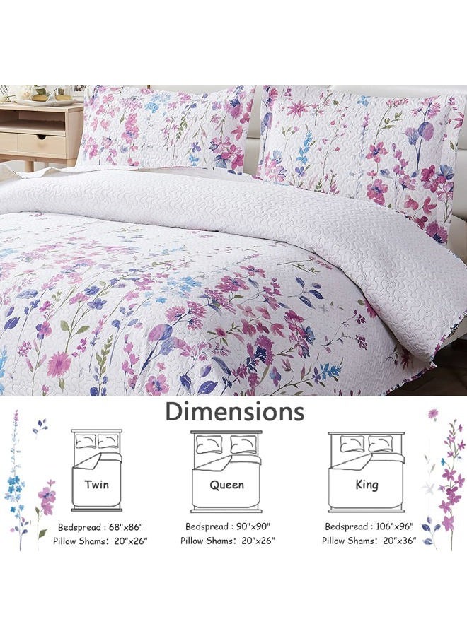 Green Essen Summer Lightweight Thin Floral Quilts King Size,Purple Blue Lilac Flowers Leaves Botanical Bedspread Coverlet Set,Breathable Bed Cover with King Pillow Shams,Random Patterns - Image 5