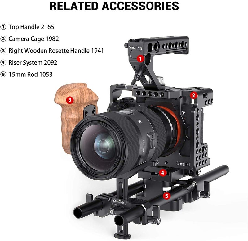 SmallRig 15mm Long Lens Support, 53.5mm Height Adjustable Lens Bracket for DSLR Camera Shoulder Rig - BSL2681 - Image 2