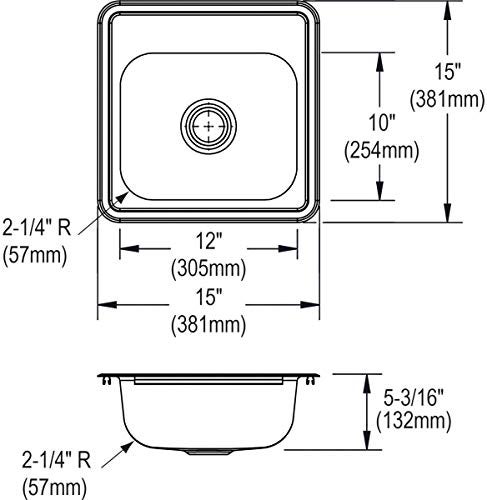 Elkay D11515 Dayton 15" Drop In Single Basin Stainless Steel Kitchen Sink - 3 Faucet Holes - Image 3