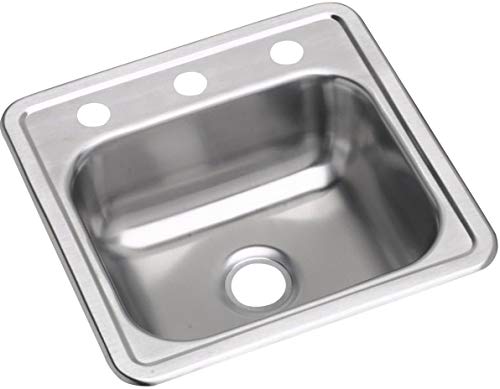 Elkay D11515 Dayton 15" Drop In Single Basin Stainless Steel Kitchen Sink - 3 Faucet Holes - Image 1