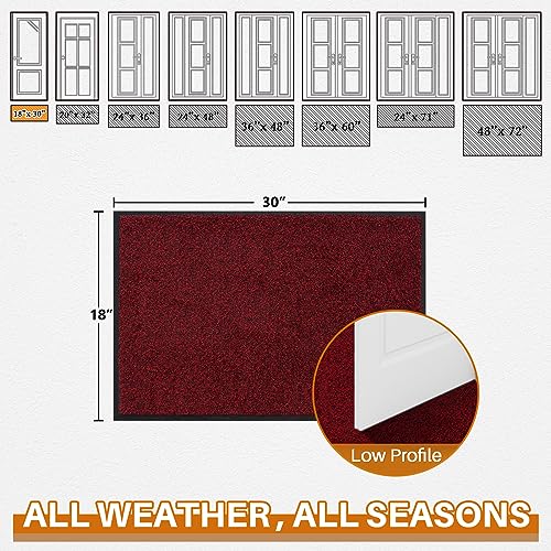 Mibao Front Door Mat, Dirt Trapper Welcome Mat for Outdoor Indoor, Non-Slip Waterproof Doormat, Durable Machine Washable Low Profile Entry Rug for Back Door Outside Patio Porch, 32" x 20", Red - Image 2