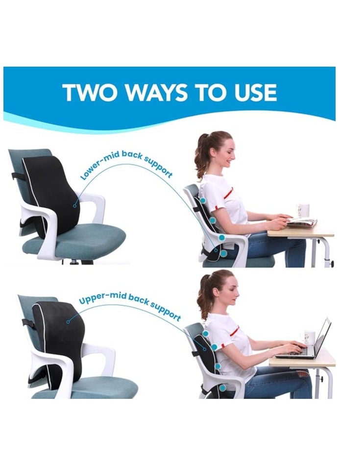 Lumbar Support Pillow for Office Chair, Back Support Pillow for Car, Computer Gaming Chair, Recliner Memory Foam Back Cushion for Pain Relief Improve, Ergonomic Design Orthopedic Backrest for Lower Back Pain Relief Posture, Mesh Cover Double Adjustable Straps, Black