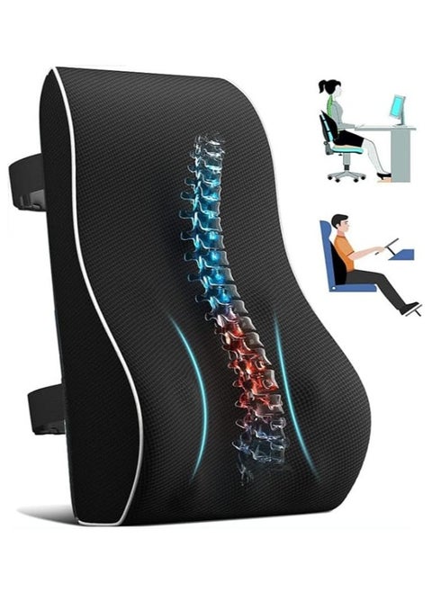 Lumbar Support Pillow for Office Chair, Back Support Pillow for Car, Computer Gaming Chair, Recliner Memory Foam Back Cushion for Pain Relief Improve, Ergonomic Design Orthopedic Backrest for Lower Back Pain Relief Posture, Mesh Cover Double Adjustable Straps, Black