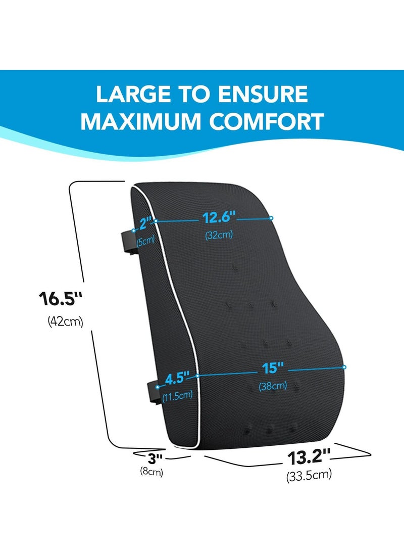 Lumbar Support Pillow for Office Chair, Back Support Pillow for Car, Computer Gaming Chair, Recliner Memory Foam Back Cushion for Pain Relief Improve, Ergonomic Design Orthopedic Backrest for Lower Back Pain Relief Posture, Mesh Cover Double Adjustable Straps, Black