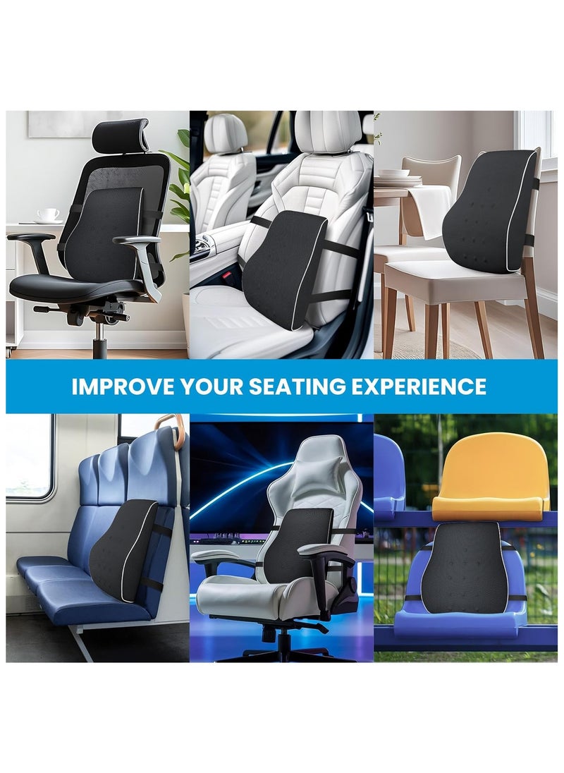 Lumbar Support Pillow for Office Chair, Back Support Pillow for Car, Computer Gaming Chair, Recliner Memory Foam Back Cushion for Pain Relief Improve, Ergonomic Design Orthopedic Backrest for Lower Back Pain Relief Posture, Mesh Cover Double Adjustable Straps, Black