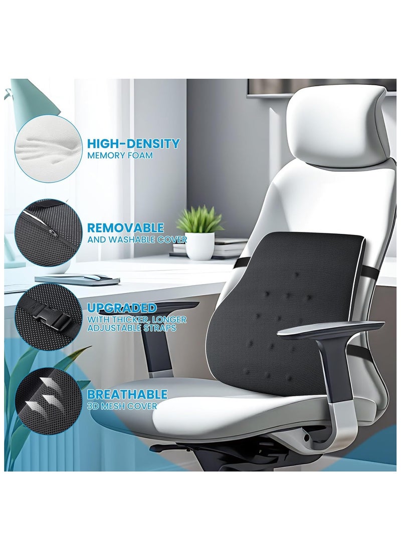 Lumbar Support Pillow for Office Chair, Back Support Pillow for Car, Computer Gaming Chair, Recliner Memory Foam Back Cushion for Pain Relief Improve, Ergonomic Design Orthopedic Backrest for Lower Back Pain Relief Posture, Mesh Cover Double Adjustable Straps, Black