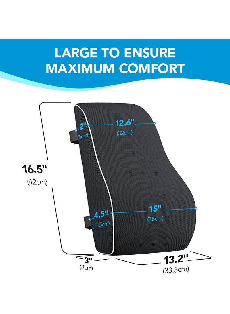 QUTOOL Lumbar Support Pillow for Office Chair, Back Support Pillow for Car, Computer Gaming Chair, Recliner Memory Foam Back Cushion for Pain Relief Improve, Ergonomic Design Orthopedic Backrest for Lower Back Pain Relief Posture, Mesh Cover Double Adjustable Straps, Black - Image 2