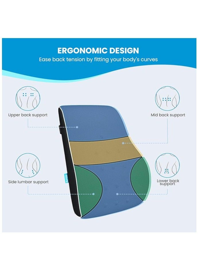 QUTOOL Lumbar Support Pillow for Office Chair, Back Support Pillow for Car, Computer Gaming Chair, Recliner Memory Foam Back Cushion for Pain Relief Improve, Ergonomic Design Orthopedic Backrest for Lower Back Pain Relief Posture, Mesh Cover Double Adjustable Straps, Black - Image 5