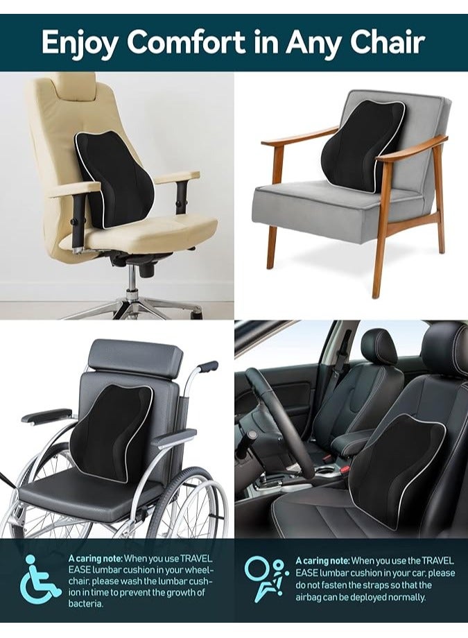 QUTOOL Lumbar Support Pillow for Office Chair, Back Support Pillow for Car, Computer Gaming Chair, Recliner Memory Foam Back Cushion for Pain Relief Improve, Ergonomic Design Orthopedic Backrest for Lower Back Pain Relief Posture, Mesh Cover Double Adjustable Straps, Black - Image 4