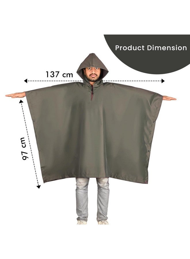 HACER Poncho Raincoat Waterproof Rainwear Adult Lightweight Hooded Unisex Cape for Hiking Camping Emergency- Khaki - Image 3
