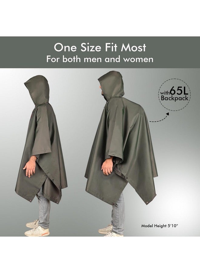 HACER Poncho Raincoat Waterproof Rainwear Adult Lightweight Hooded Unisex Cape for Hiking Camping Emergency- Khaki - Image 4