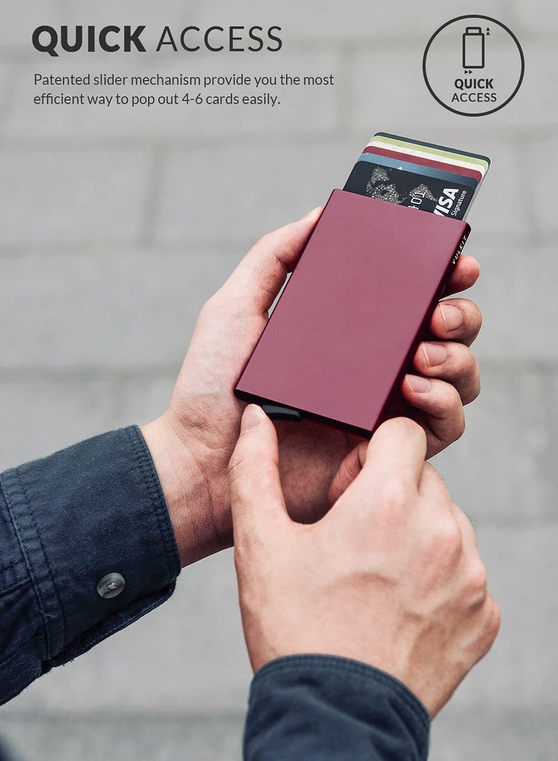 VULKIT Pop Up Wallet, Slim Minimalist Credit Card Holder For Men and Women RFID Blocking Mini Metal Case Wine - Image 1