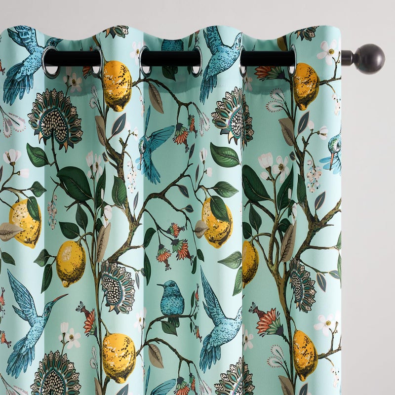 Topfinel Green Floral Curtains 84 Inches Long Vintage French Country Grommet Botanical Hummingbird Woodland Jungle Victorian Patterned Mint Green Lemon Drapes for Bedroom Dining Living Room - Image 3