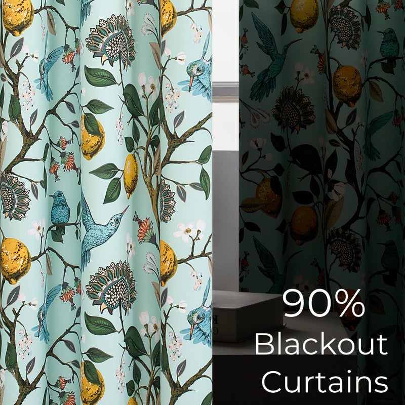 Topfinel Green Floral Curtains 84 Inches Long Vintage French Country Grommet Botanical Hummingbird Woodland Jungle Victorian Patterned Mint Green Lemon Drapes for Bedroom Dining Living Room - Image 5