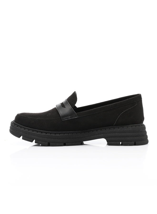 آيس كلوب أسود متوسط الكعب من جلد الغزال الانزلاق على الأحذية - Image 4