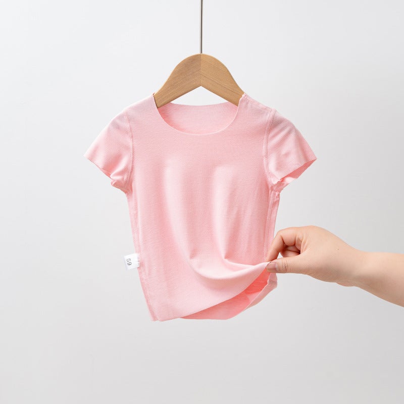 Children'S Short-Sleeved Summer Thin Modal Children'S Ice Silk Top Boys' Breathable T-Shirt Teenagers Base Shirt - Image 1