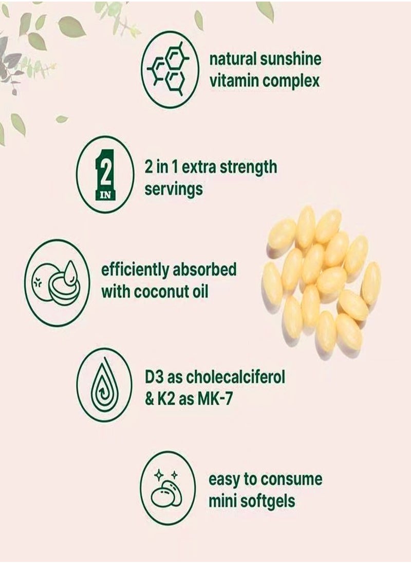 Vitamin D3 10000 iu Plus K2 MK 7 200 mcg 180 Virgin Coconut Oil Softgels  2 in 1 Vitamins D  K Complex  Supports Calcium Absorption Bone Immune Heart Health  Easy to Swallow