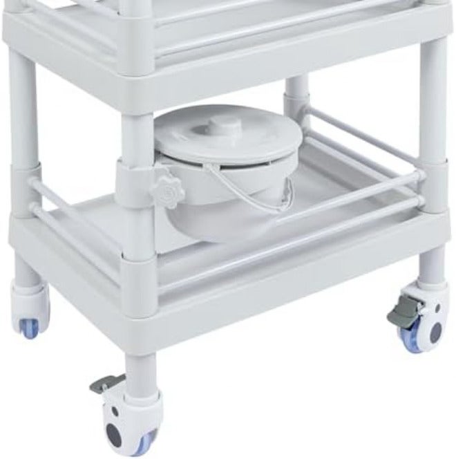 Mobile Medical Trolley Cart, 3-Tier Rolling Utility Cart with 2 Dirt Buckets and Drawer, Lockable Wheels for Hospital, Dental Clinic, Home - Image 4