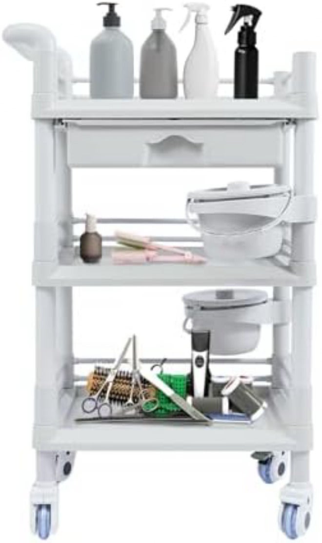 Mobile Medical Trolley Cart, 3-Tier Rolling Utility Cart with 2 Dirt Buckets and Drawer, Lockable Wheels for Hospital, Dental Clinic, Home - Image 1